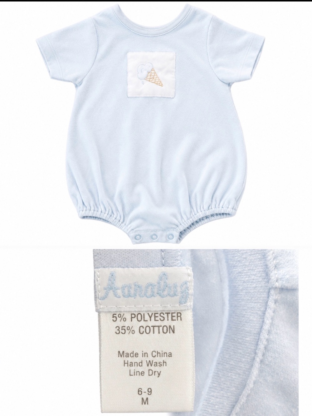 Auraluz Light Blue Baby Bubble Romper with Ice Cream Patch